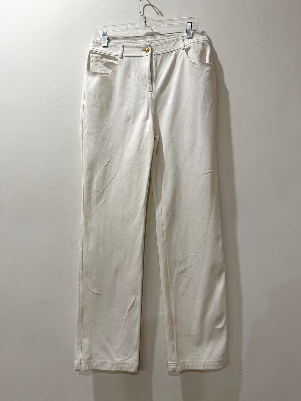 St John White Stretch High Rise Denim Jeans Sz 8 Straight Leg